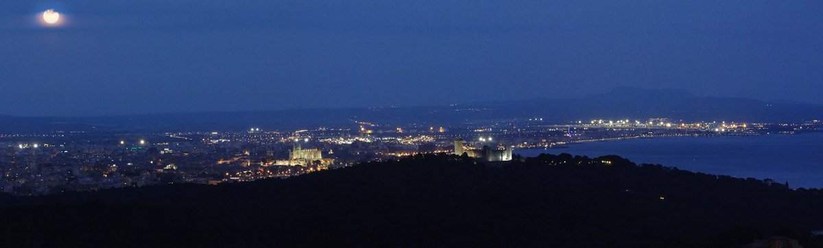 Ha valido la pena subir a #NaBurguesa para ver la salida de la #LunadeNieve 📷 ¡Entre nube y nube hemos podido disfrutar de esta #SuperLuna sobre la ciudad de #Palma! 🌕❄️ #CastelldeBellver #CatedraldeMallorca #Fotografía