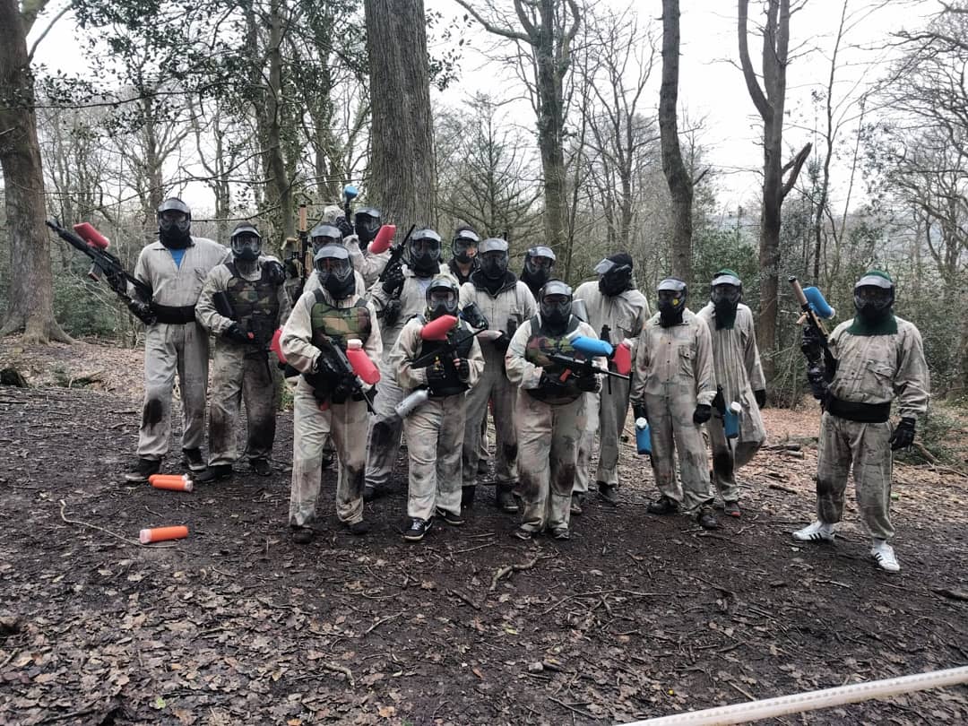 PaintballDevon's tweet photo. Great to have the team from @FiveGuysUK at Skirmish Exeter for a game of paintball. Hope you all enjoyed it! #paintball #teamgame #workparty #target #guns #competitive #sport https://t.co/44uKIxXD15