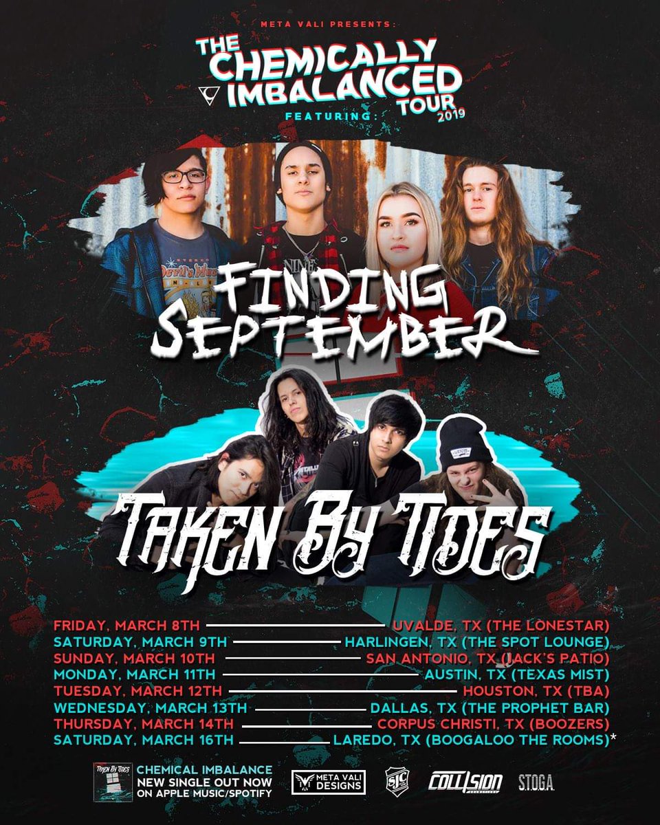 FindingSept's tweet photo. 🔥The Chemically Imbalanced Tour kicks off soon and we can't wait!!!
#springbreak2019
#chemicallyimbalanced #texastour #takenbytides #findingseptember https://t.co/CMIt8nGMhK