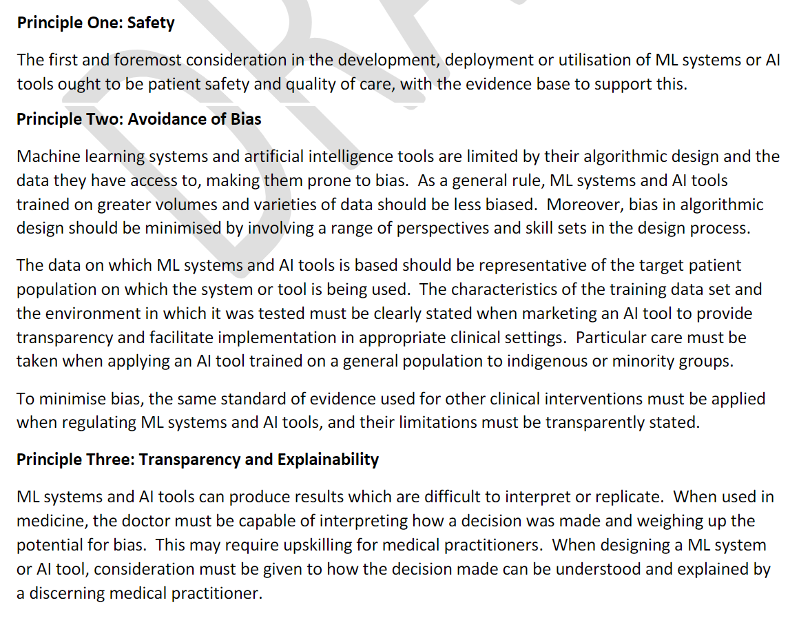 DrLaurenOR's tweet photo. The Ethical Principles for AI in #Medicine, according to the @RANZCRcollege #AIWorkingGroup. 

We are seeking comment (including from Twitter folks) as these principles will guide College policy in topics such as #AI education, regulation, and standards.

https://t.co/rHry77AD9Z https://t.co/IQxS09a2j2
