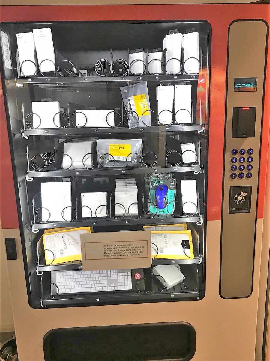 NicktheITNinja's tweet photo. Okay, this might be the coolest idea I've seen in a while. IT Gadget vending machine with badge reader & department charge back. #servicedesk #productivityhacks #NickTips https://t.co/mtgxNFVpf0