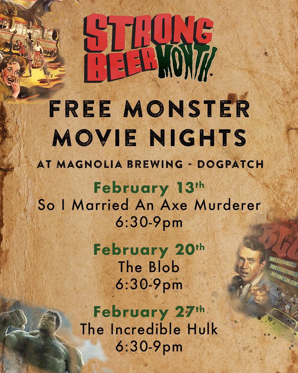21stAmendment's tweet photo. The first movie night of #StrongBeerMonth is tomorrow night at @magnoliabrewing's Dogpatch location! Get on over there for "So I Married an Axe Murderer" at 6:30pm. https://t.co/ifQdD4RmOn