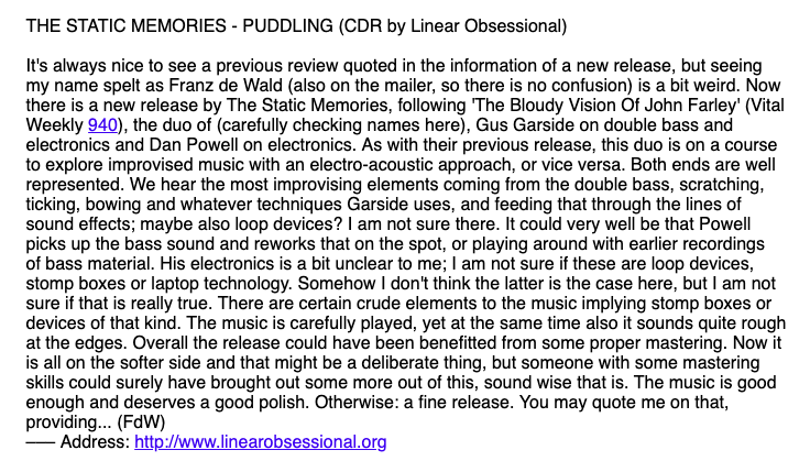 We got a review from @fransdewaard in Vital Weekly - thank you Frans :) 

vitalweekly.net/1171.html