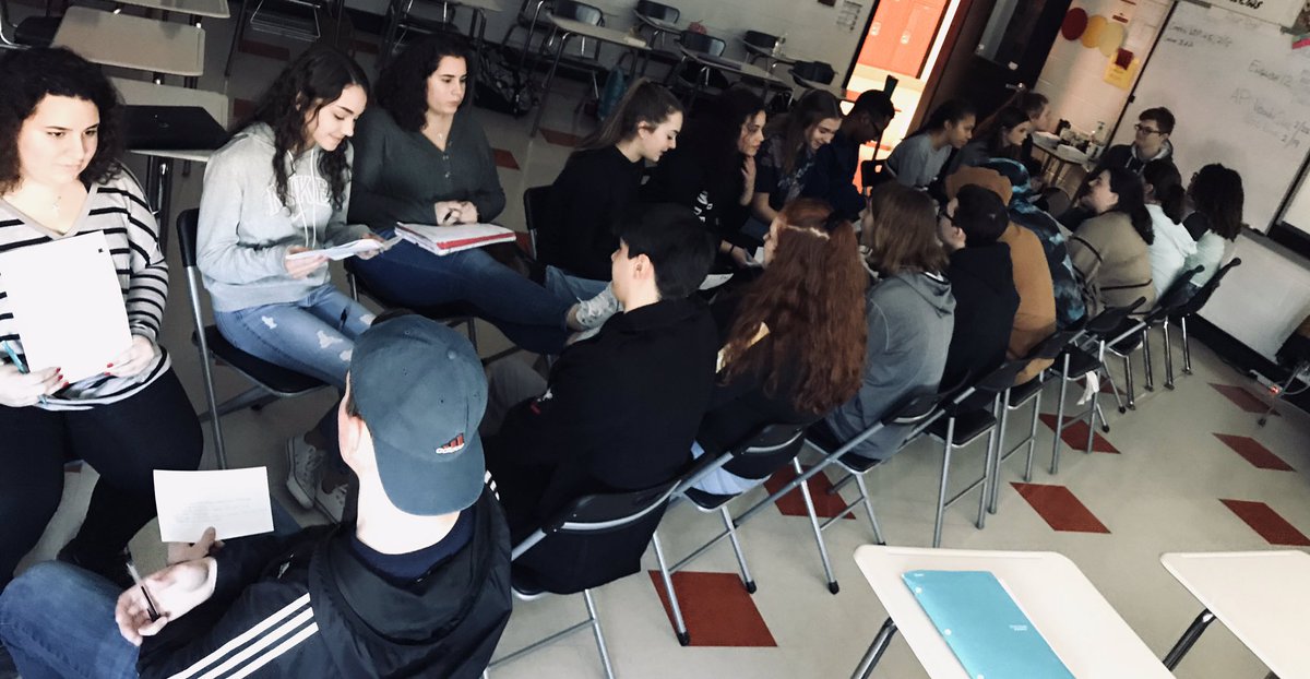 authordileo's tweet photo. An intriguing alternative to traditional Socratic discussions with my AP English students @GoMHSDukes @marlborosd Shorter conversations, but what it lacked in depth it made up for in human connection. #teaching #socratics https://t.co/Kwk11yPRaE