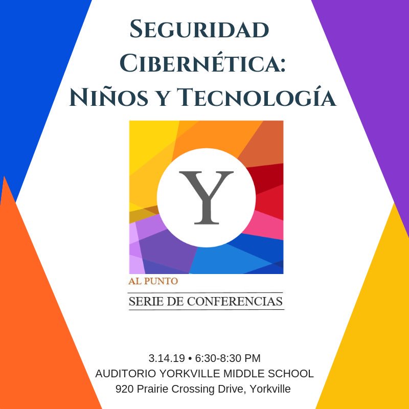 DrPeteMarcelo's tweet photo. Come learn about cyber safety for your children from Detective Rich Wistocki on March 14th, 2019 at the YMS Auditorium from 6:30-8:30 pm
#cybersecuirty #parenting #technology #safety
#parentseries #teamwork #Yorkville #District115 #Y115 #teaching #learning #student success https://t.co/2r4HiB50pM