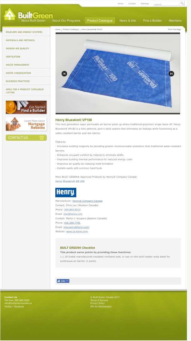technical_lee's tweet image. Designing and building a @BuiltGreenCan home? @TheHenryCompany has your continuous envelope covered with #BlueskinWP200 and #BlueskinVP100 both listed as approved products. Visit builtgreencanada.ca/henry-blueskin… to learn more. #builtgreencanada #henrycompany