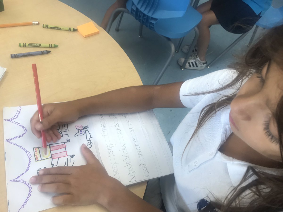 tmce0419's tweet image. Our stories are written, now it’s time to put on our illustrator hats on! 1st &amp;amp; 2nd gr #ELLs are adding visuals to their original fairytales. Publishing day is getting closer for these @GulliverSchools ELL Ss!! ✏️ 📖 🖍#gslearning #readwritecreate #ELs_Can