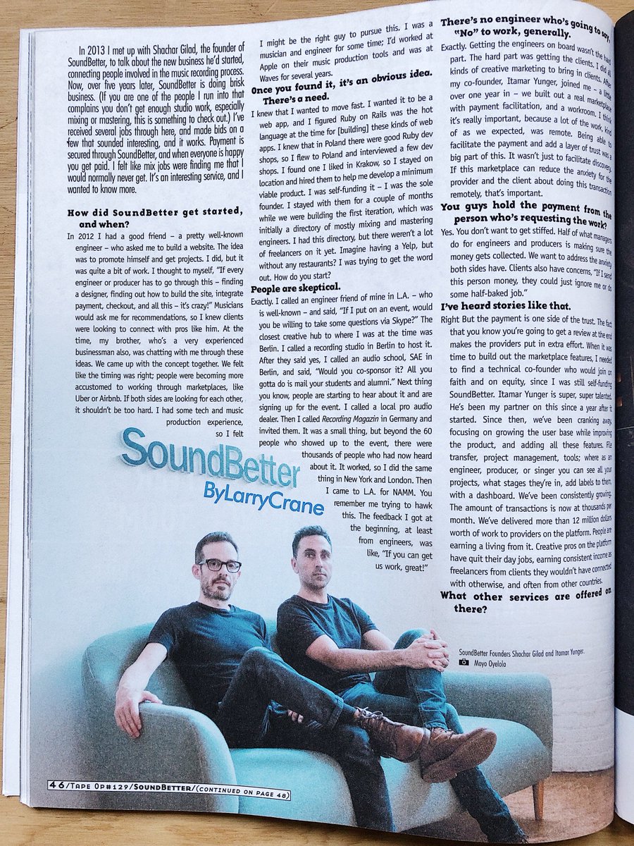 SoundBetterNow's tweet photo. Thanks @tapeopmag
https://t.co/vwFpjl9GnL
#tapeop #recordingstudio #mixingengineer #soundbetter https://t.co/2oK4tifDvZ