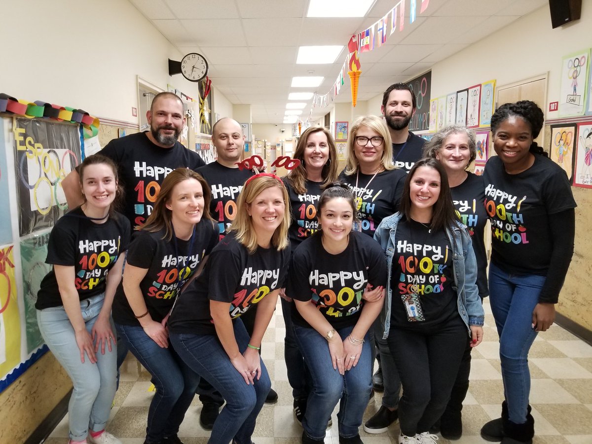 Wkochis's tweet photo. Happy 100th Day of school from our awesome Hazel Faculty! #hazelave @woschools #wo2world @kim_greenwald @Mr_J_Roberts @misspayneMusic @Leslie_Taylor22 @KSKinders @CDluoik @Eaker5Aker @rportuese @JustineOGrady13 https://t.co/b4hToiDtW0