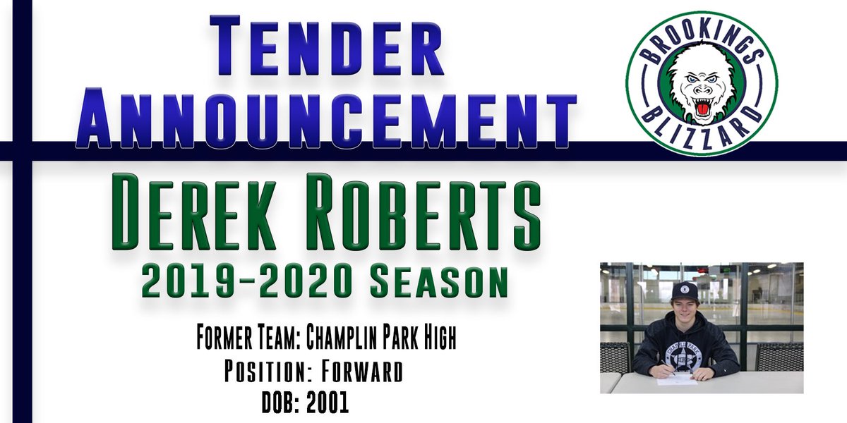 We'd like to welcome our two new tenders, Brennan Boynton and Derek Roberts, to our team for the 2019-2020 season! We look forward to having them and what assets they will bring to the team next season!

#BrookingsBlizzard #BlizzNation