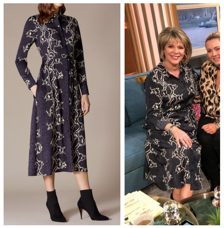 #Spotted Ruth Langsford in Navy Snake-Print Dress today on <a href="/thismorning/">This Morning</a>. Details here! spotted.tv/spots/ruth-lan…