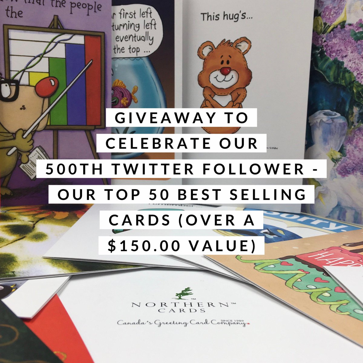 northern_cards's tweet photo. It's #GIVEAWAY time again! Win 50 of our top selling #greetingcards, shipped for free! For a chance to win: 1. Follow us on Twitter 2. Retweet this Tweet #Contest closes Feb 26 11:59pm EST and will be announced on Feb 27. Sorry, only available to participants in #Canada &amp; #USA. https://t.co/DAP170yiaK