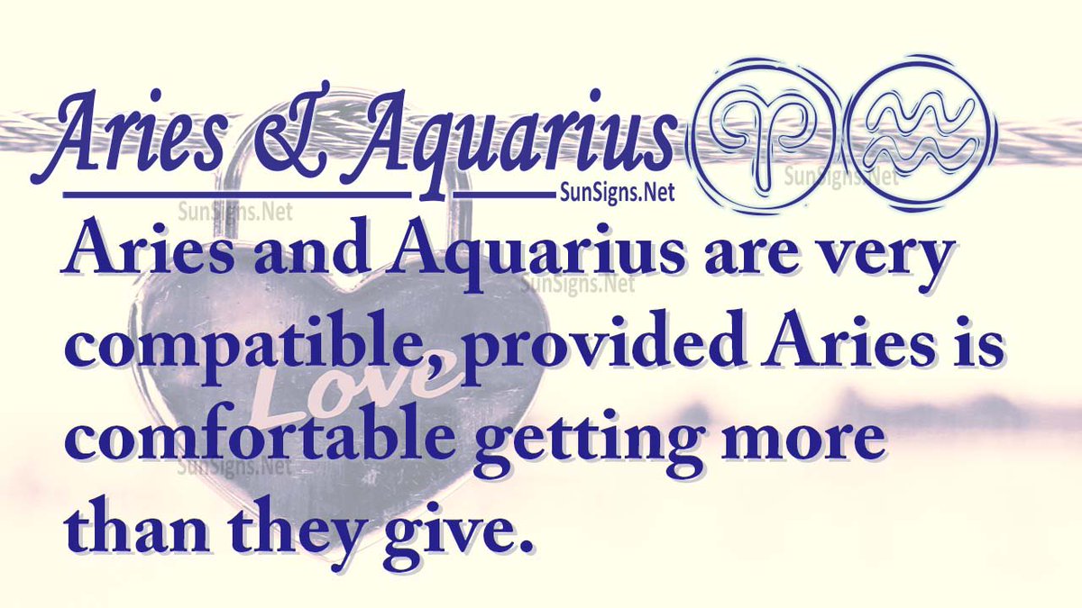 SunsignsN's tweet photo. Have you ever wondered what would happen if an Aries and Aquarius got together? 
SPOILER ALERT: It's usually pretty good. 😍😍😍
https://t.co/boh4AdAEbT
#Aries #Aquarius #compatibilty #romance #love #sex #astrology https://t.co/MwiYw2SxOx