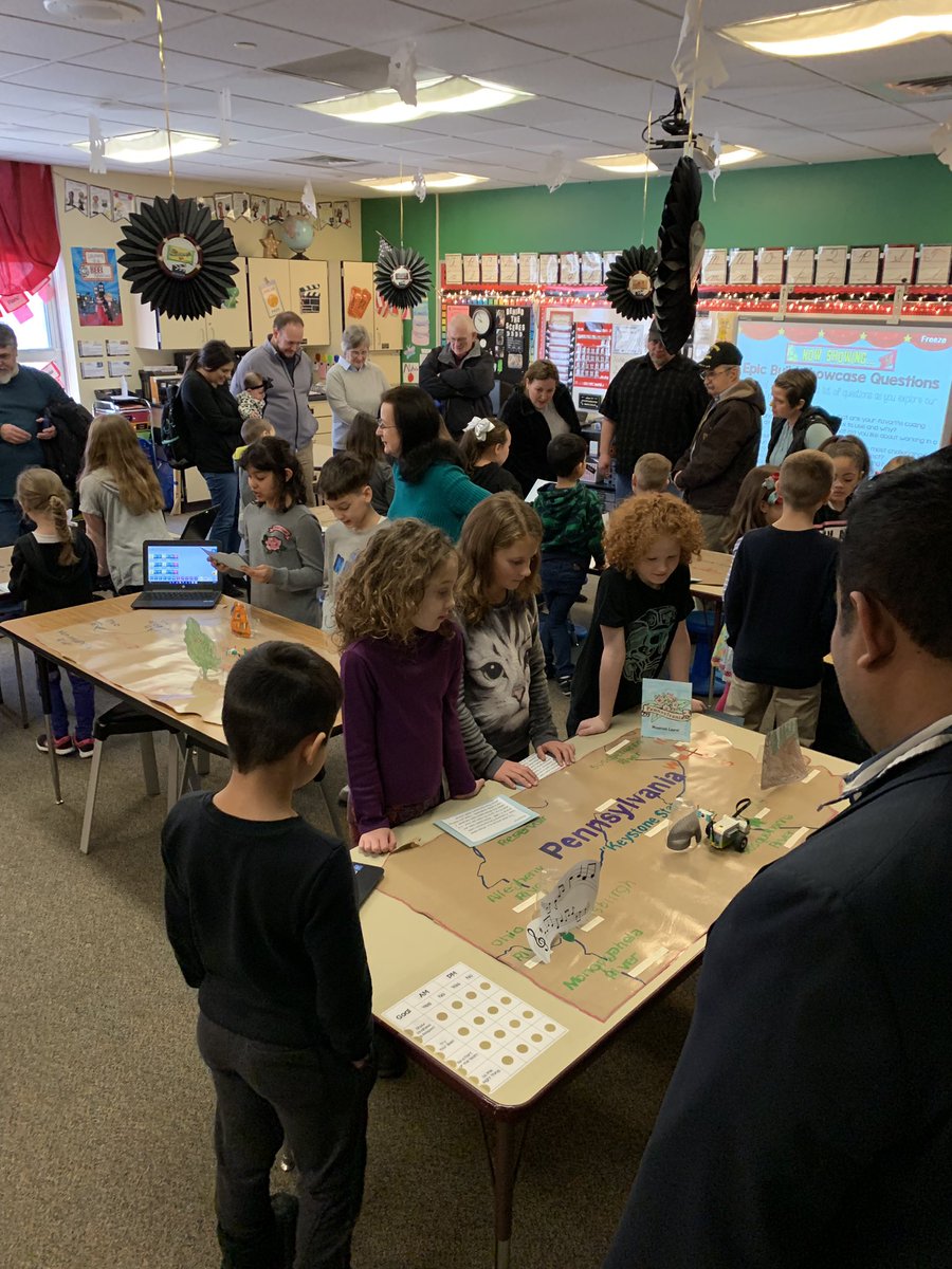 MrsCAsbury's tweet photo. #StarringSecond integrated LEGO robotics into our PA state symbol study. The kids worked diligently to choose, research and create a symbol, write presentations, create state maps, and build and code robots to travel across the map. #whaledoneSC #cmacschools https://t.co/qX8cYifziI