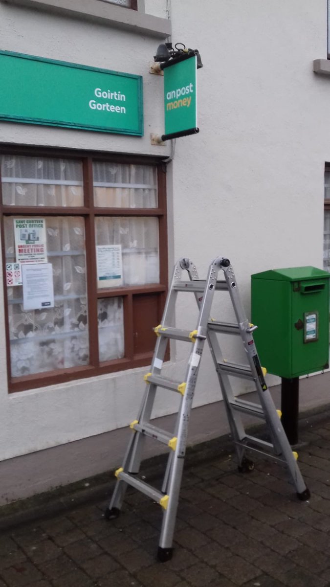 thecrossbar1's tweet image. New signage erected today 19-02-19 at the post office which is closing on the 28-02-19.
Does this not prove that those in the GPO don’t know what’s going on in rural Ireland? #SaveGurteenPostOffice #AnPost @campaignforleo @simoncoveney #512Population