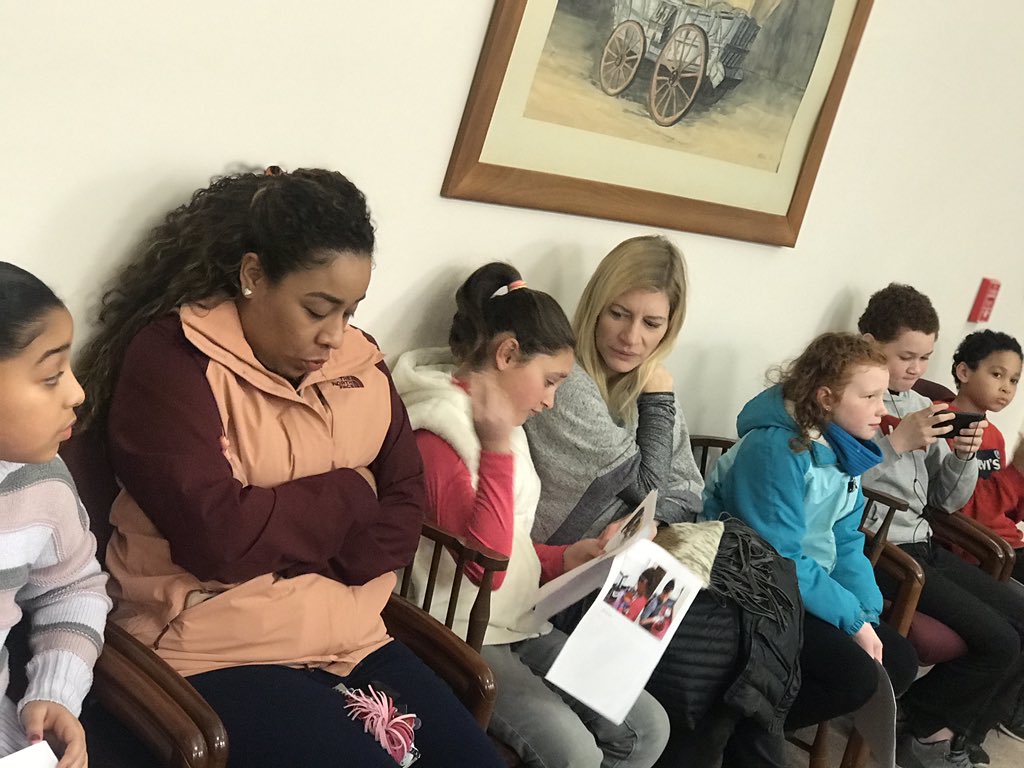 Fritz students from the combined 4th/5th grade classroom with @mrzimmerman131 and <a href="/5thGrade_Lit/">Mrs. Meyer</a> getting ready to present at tonight’s school board meeting. 👏👏👏