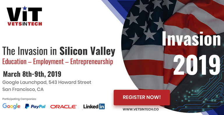 VetsInTech's tweet photo. #Veterans and #MilitarySpouses interested in #tech careers and/or #Entrepreneurship. This is your chance to learn and #Network. Join us during this weekend long #invasion in the world's #inovationhub w/ @craignewmark https://t.co/m7iLn3ttGG https://t.co/V9FPX43YEO