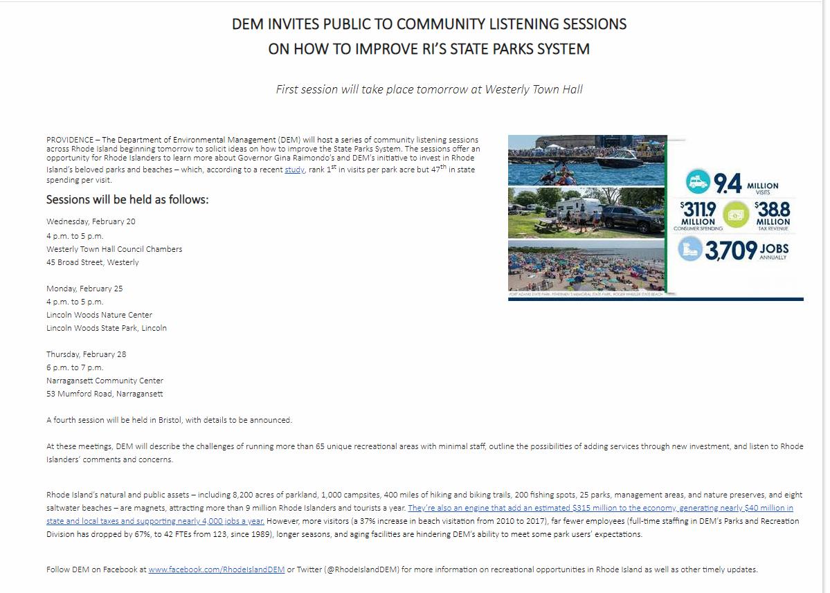 kathyprojo's tweet photo. Wouldn't these public "listening sessions" have a lot more value - to the public - if the public knew how much the Raimondo administration was proposing to raise beach/park fees?
#FeeHikes #GuessHowMuch #RIBeaches #RIParks https://t.co/1d2LmBgo00