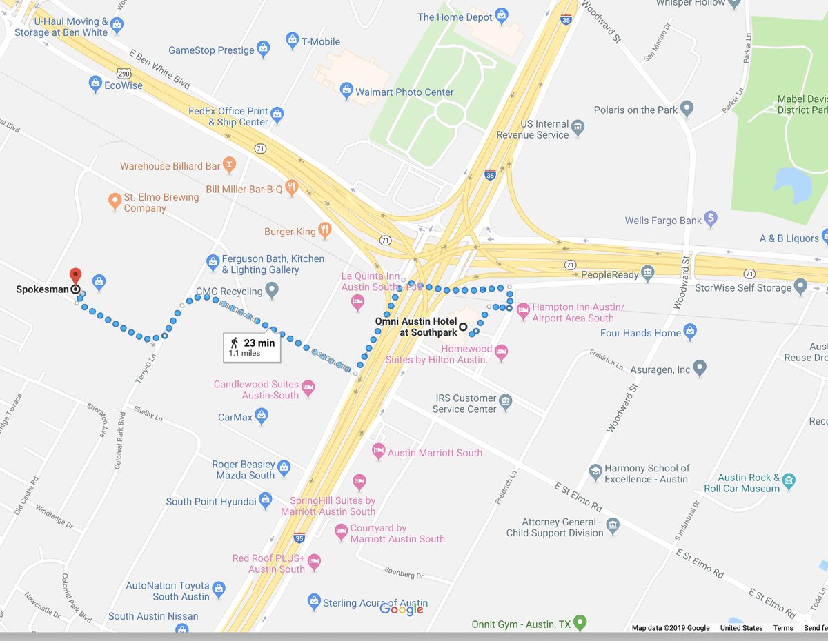 JayCrossley's tweet photo. The closest coffee shop you can walk to from this conference location is 1.1 miles away and requires walking on this grass side strip along a high speed feeder road, what some call "the danger zone" for particulate matter. #carteeh @TTITAMU https://t.co/46xHaLl6e5