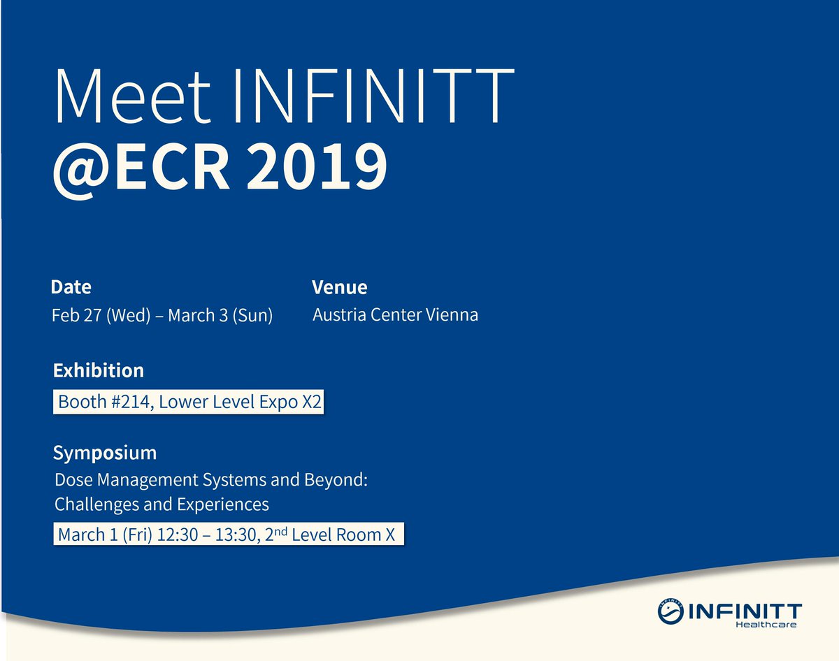 INFINITThealth's tweet image. Coming to #ECR2019 next week? Meet #INFINITT at booth #214 on the exhibition floor, or join our lunch symposium on Friday to discuss the challenges and experiences of #dosemanagement!

Schedule a meeting at infinitt.com/en/news