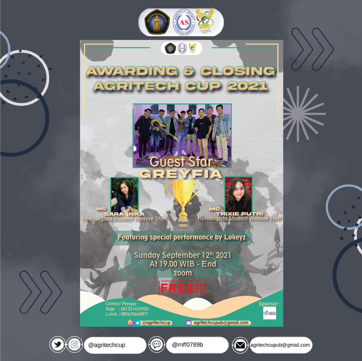 AgritechCup's tweet photo. [CLOSING CEREMONY &amp; AWARDING NIGHT AGRITECH CUP 2021]

Rangkaian acara Agritech Cup 2021 telah berakhir. 
Terimakasih kami ucapkan kepada seluruh peserta yang telah berpatisipasi dan memeriahkan acara Agritech Cup FTP UB 2021. 🏆🏆 https://t.co/BOWwK1iV1d
