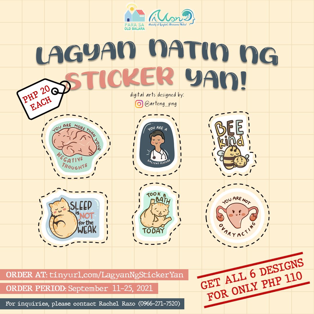 ParaSaOldBalara's tweet photo. Wala pa ba kayong label? Kung wala pa, edi LAGYAN NATIN NG STICKER YAN!

Get one or get all of these cute and unique stickers for only Php 20 per piece! If you want to buy all 6 designs, you can purchase them for only Php 110!! https://t.co/CgYrqElsMH