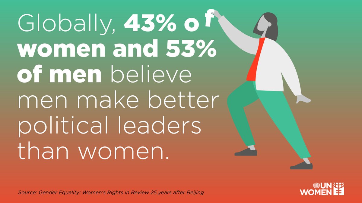 We must work together to break down the stereotypes and gender biases that keep women from political leadership.

#WomenInPolitics #GenerationEquality <a href="/UN_Women/">UN Women</a>
