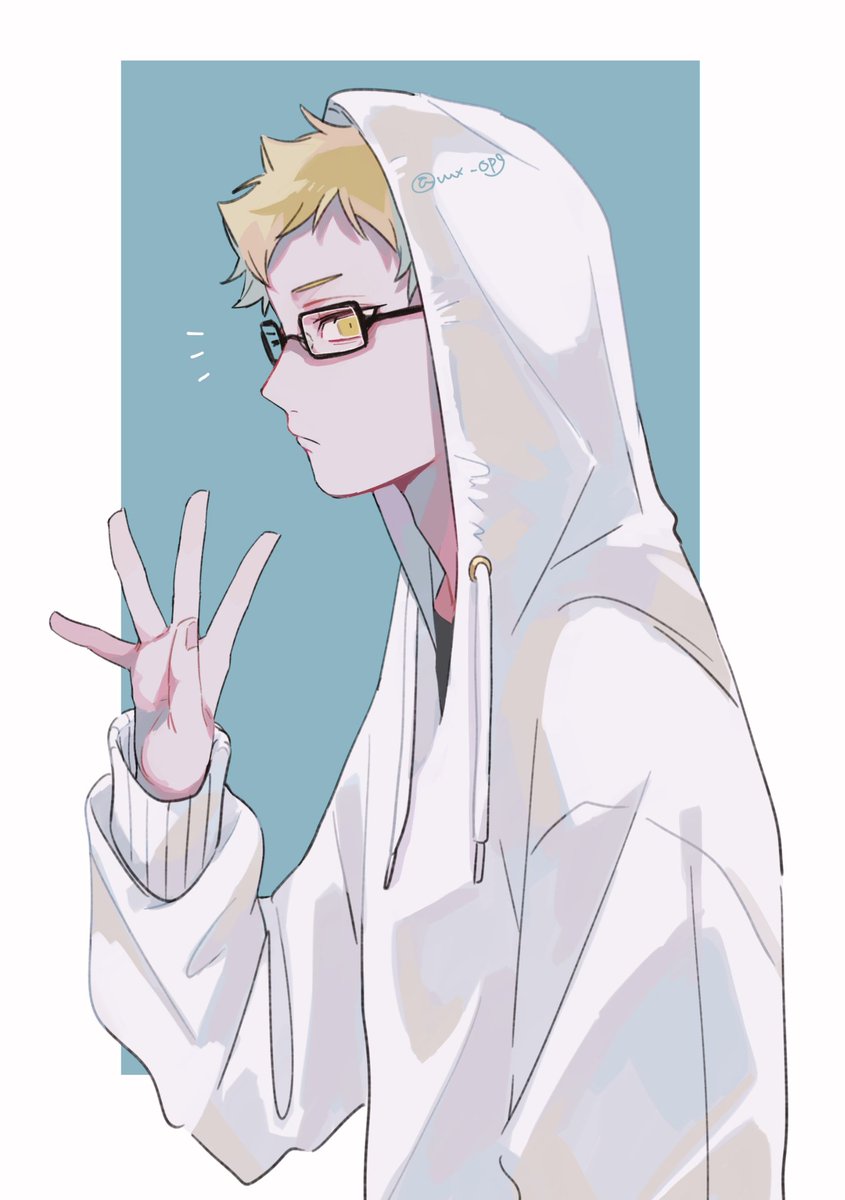 1boy male focus hood glasses solo blonde hair yellow eyes  illustration images
