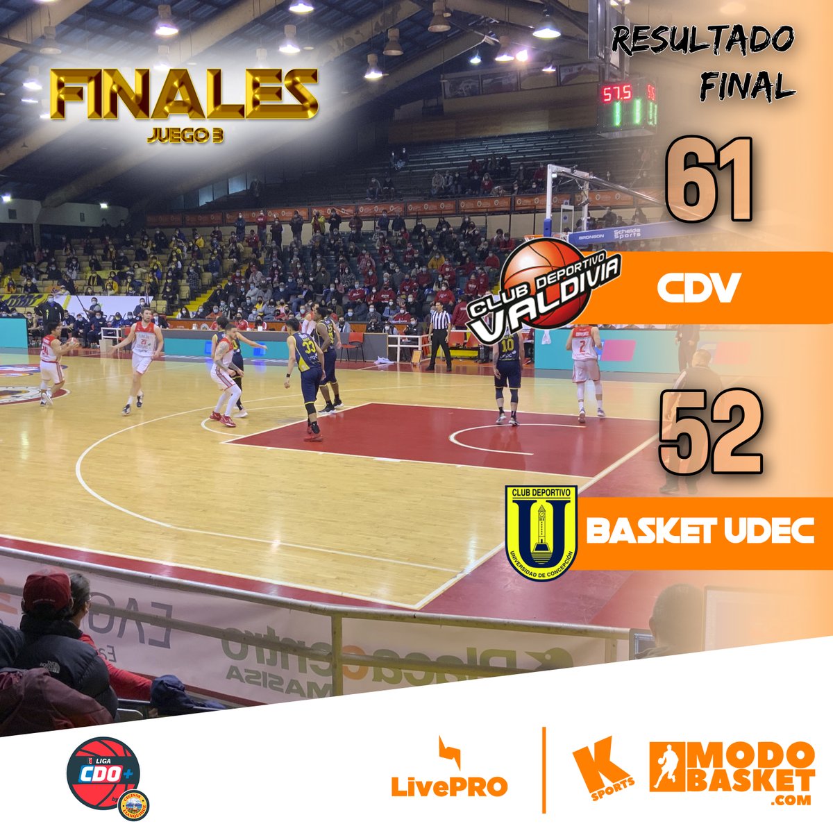 #FInalNacionalxModoBasket

Final del Partido
[1] <a href="/CDVBasket/">Club Deportivo Valdivia - Oficial</a> 61 - [2] @BasketUdec 52

<a href="/GerardoIsla20/">Gerardo Isla Domke</a> #MVP <a href="/liveprocl/">Live PRO</a> 

#BaloncestoChileno <a href="/liga_nacional/">LNB Chile</a> #FinalNacional #LNB #basketball <a href="/segureitor/">Mauricio Segura C.</a> <a href="/BasquetData/">BasquetData</a> <a href="/solobasquetchi1/">solobasquetchileno</a> <a href="/panchoeguiluz/">Pancho Eguiluz</a> <a href="/DiegoGasparSaez/">Diego Sáez M.</a>