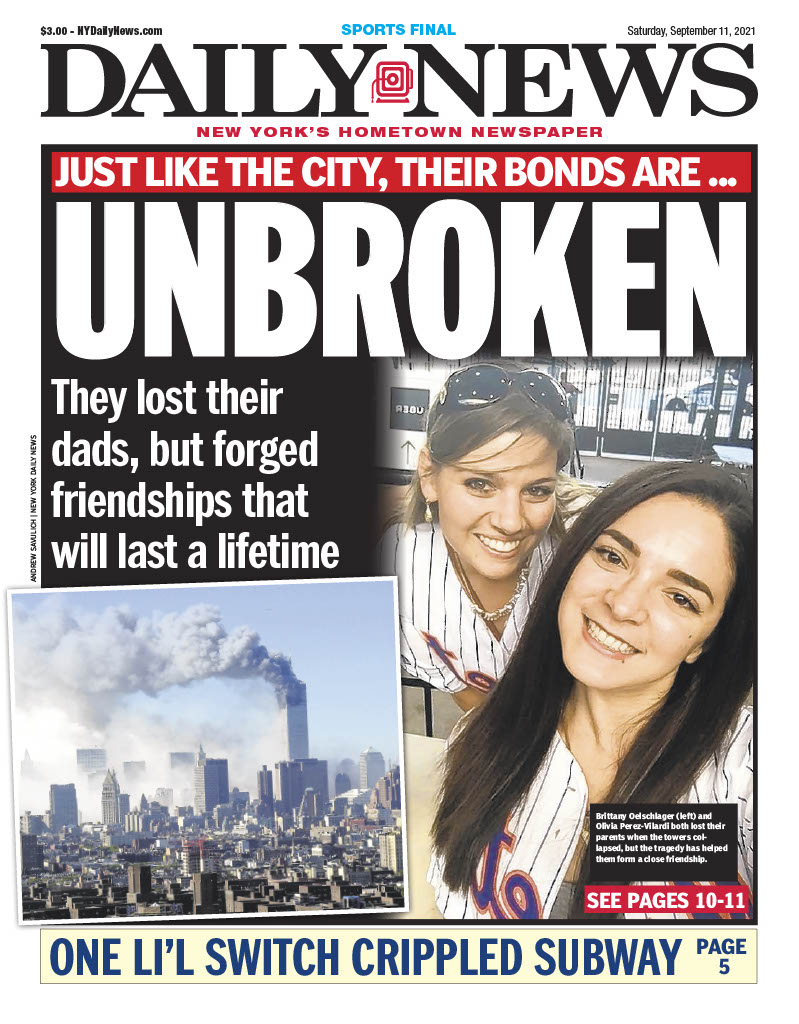 NYDailyNews's tweet photo. UNBROKEN — They lost their dads on #September11, but forged friendships that will last a lifetime: https://t.co/zRMMkBB54G

ONE LI'L SWITCH — Massive NYC subway outage caused by worker who mistakenly pressed power switch, Gov. Hochul says: https://t.co/qNcmyO1F6F https://t.co/ROMJvyFnf3