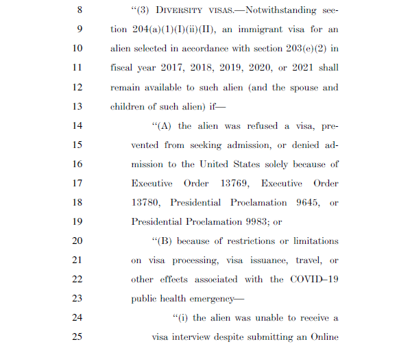 ReichlinMelnick's tweet photo. In paragraph (3) of this section, all DV 2017-2021 winners who were unable to get a visa because of either (1) the Muslim/Travel bans or (2) COVID restrictions or "other effects" of the pandemic, would become eligible for a visa again. https://t.co/yrAICB5K1P
