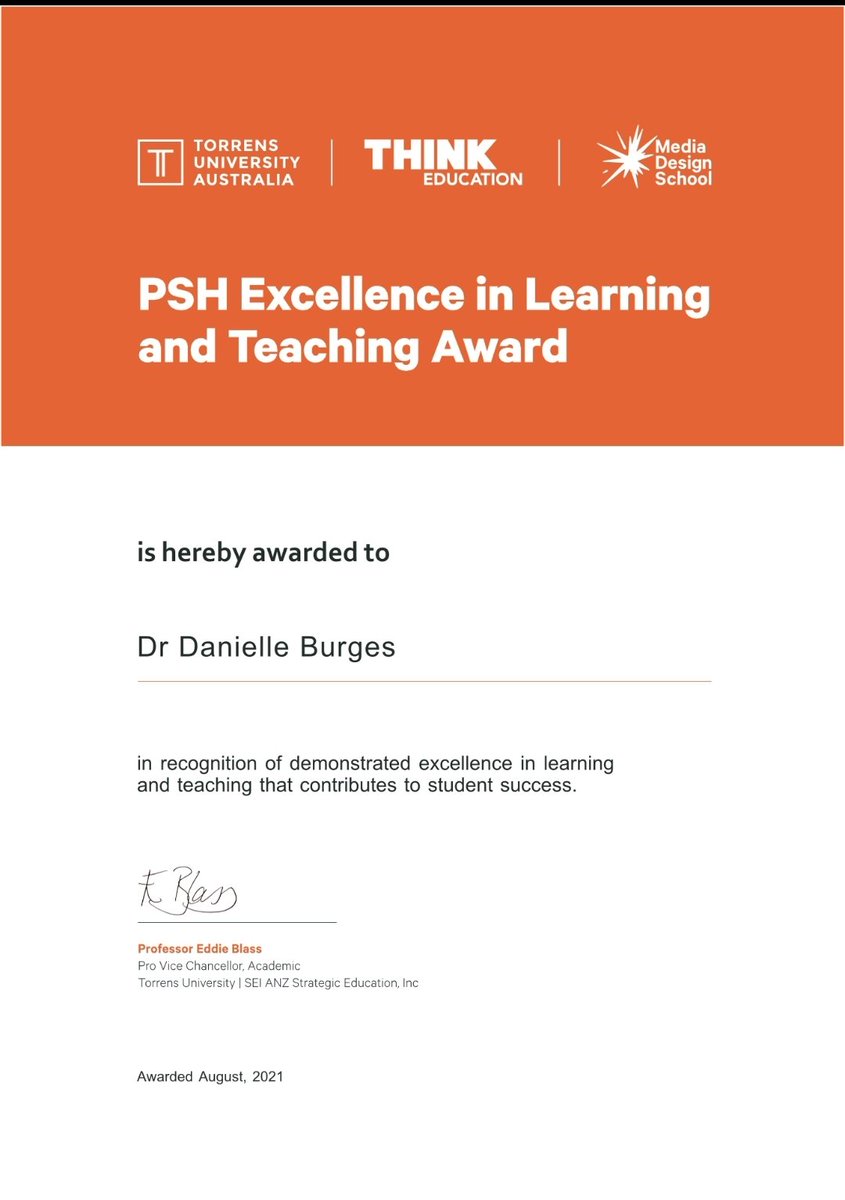 DanniJBurgess's tweet photo. I am honoured to win a Professor Susan Holland Excellence in Learning and Teaching Award with @TorrensUni!
So grateful for the acknowledgement, as I am so so passionate about my teaching and supporting students in reaching their full potential! https://t.co/eAnDZcGcea