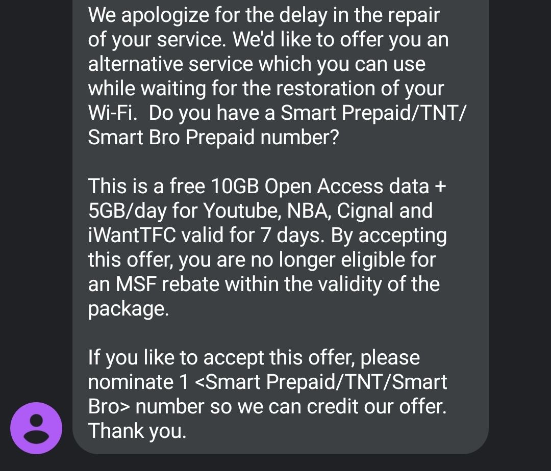PhilBantay's tweet photo. The audacity of @PLDT_Cares to "offer" a household of working professionals with about 9 daily virtual meetings each a mere 10gb for loss of service! Why 10gb? Why are you rationing your data?
Counteroffer: pay for our sims, data, and the wear on hotspot devices.
#PLDTdoesntCare https://t.co/rOjlFx8bwE