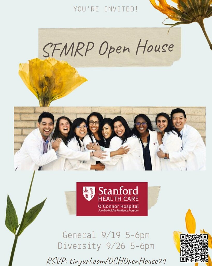 StanfordFMRP's tweet image. We’re excited to announce our 2 resident-led virtual open houses for applicants to get to know our program better!!

General: Sun 9/19 5-6pm PST
Diversity: Sun 9/26 5-6pm PST

RSVP at tinyurl.com/OCHOpenHouse21 instagr.am/p/CTqiOGOlKi_/