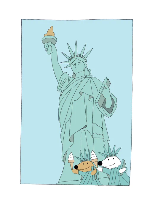 人気だった自由の女神スタイルでめちゃくちゃ旅を楽しんでる2匹。
🍦🐺🗽🐕🍦 