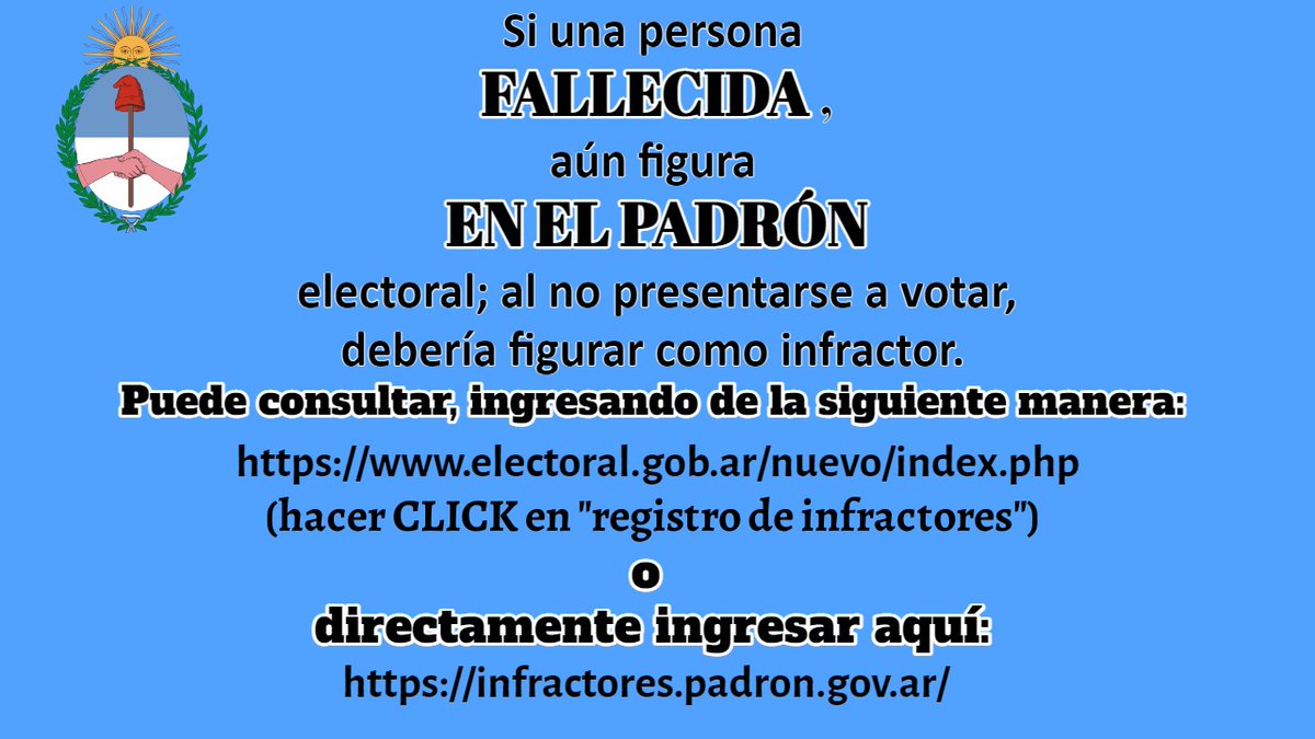 a_m_rey's tweet image. X FAVOR 🙏RT
Puedes ingresar aquí
👇
electoral.gob.ar/nuevo/index.php
y luego hacer ckick en "Registro de infractores"
o directamente ingresar aquí
👇
infractores.padron.gov.ar
CUIDAR QUE NO SUCEDA "FRAUDE ELECTORAL",
ES UN COMPROMISO DE TODOS.
ESTEMOS ATENTOS👀.
NO ,PARANOICOS.