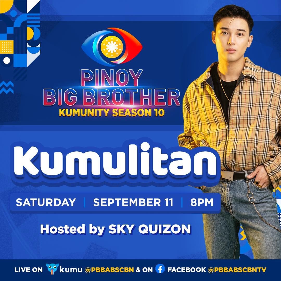 Dahil #a10angPBB, sagot na namin ang kwentuhan at pa-games para sa ating mga aspiring housemates ngayong Sabado!✨

#PBBKumulitan hosted by <a href="/skyquizon/">SKY QUIZON ☁️🕷</a>, MAMAYA NA | 8PM LIVE sa Facebook at Kumu account ng <a href="/PBBabscbn/">Pinoy Big Brother</a>
