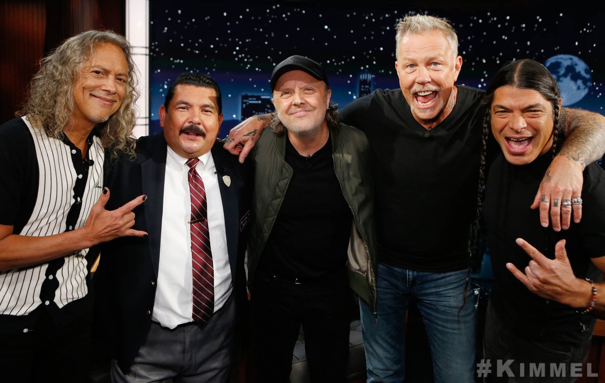 Metallica's tweet photo. It's almost show time! Watch us on @JimmyKimmelLive – Tonight on ABC! #KIMMEL https://t.co/4GQLs9Ot6c