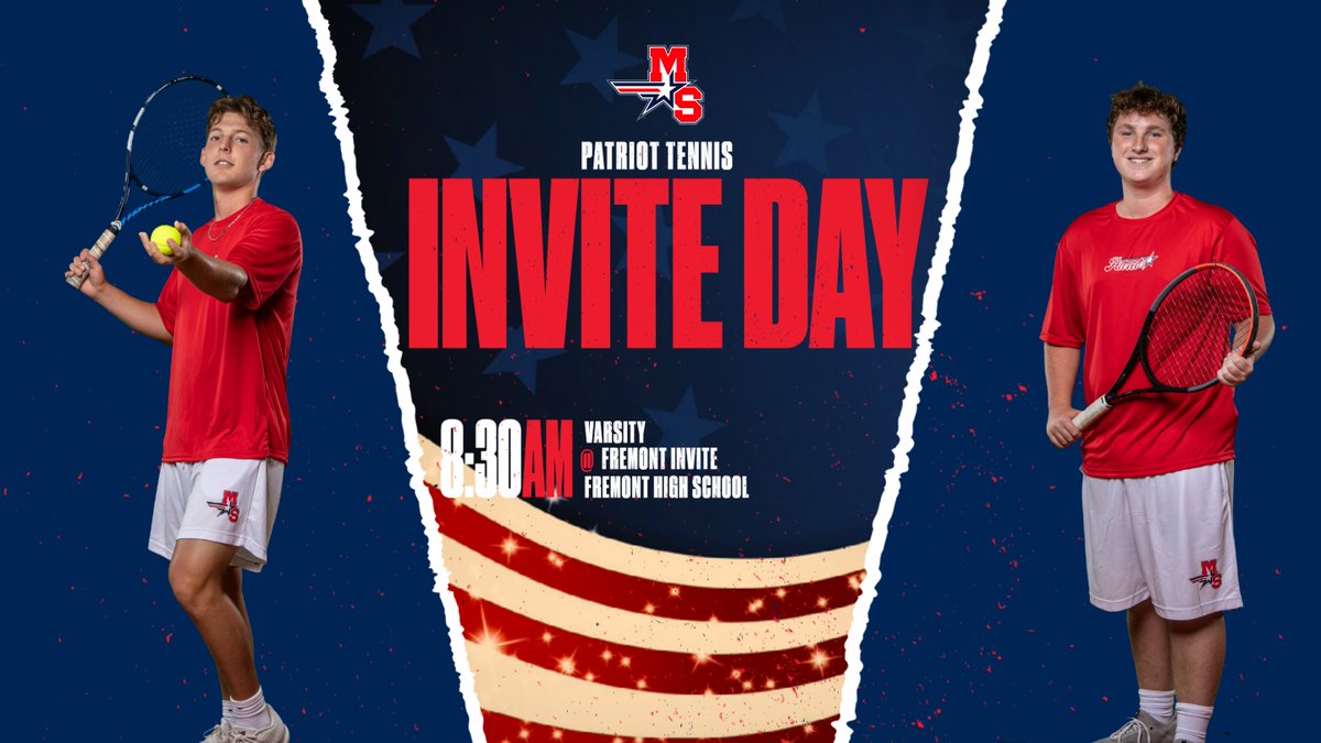 MSPatriotTennis's tweet photo. The Varsity Patriots compete in their second tournament in as many days on Saturday at the Fremont Invite!
1S: David Carey
2S: Ben Thomas
1D: Garrett Denton/Nolan Galgerud
2D: Eli Burbach/Drew DeVries
#NextPoint @MSHSactivities https://t.co/6zw8WrtBHV