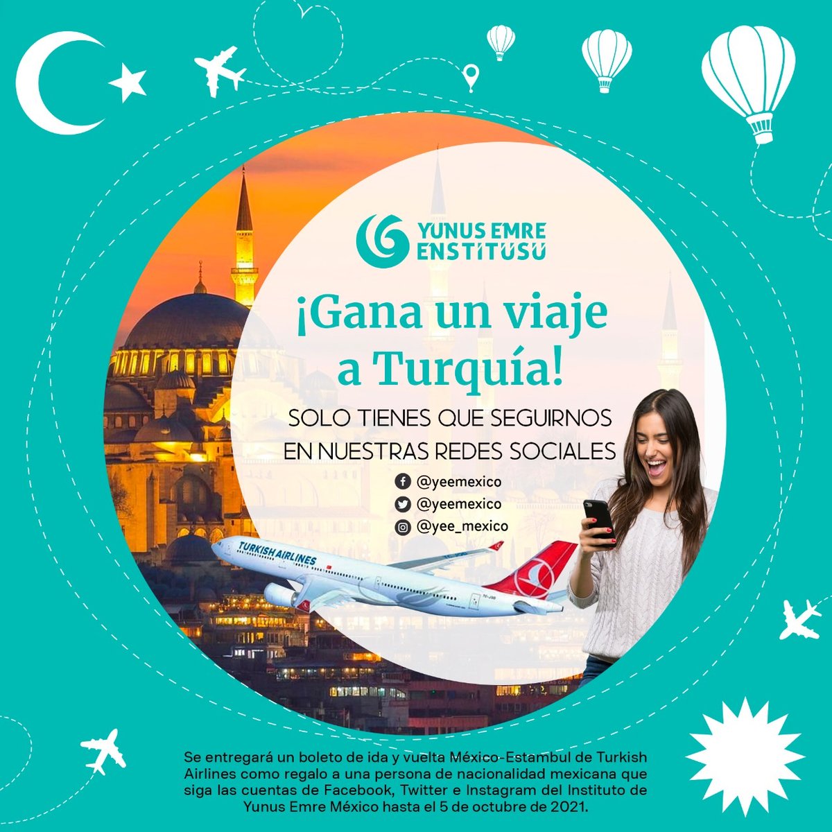 yeemexico's tweet photo. ¿Quieres ganar un viaje a Turquía? 🇹🇷✈️
👉Para participar, solo tienes que seguirnos en nuestras redes sociales (Facebook, Instagram y Twitter):
📸https://t.co/tykwxtyN7M
📌https://t.co/uQQN4VPVGI
Tienes hasta el 5 de octubre 2021. 
¡Comparte y etiqueta!
#Turquía #viaje https://t.co/eHHRSoIhEH