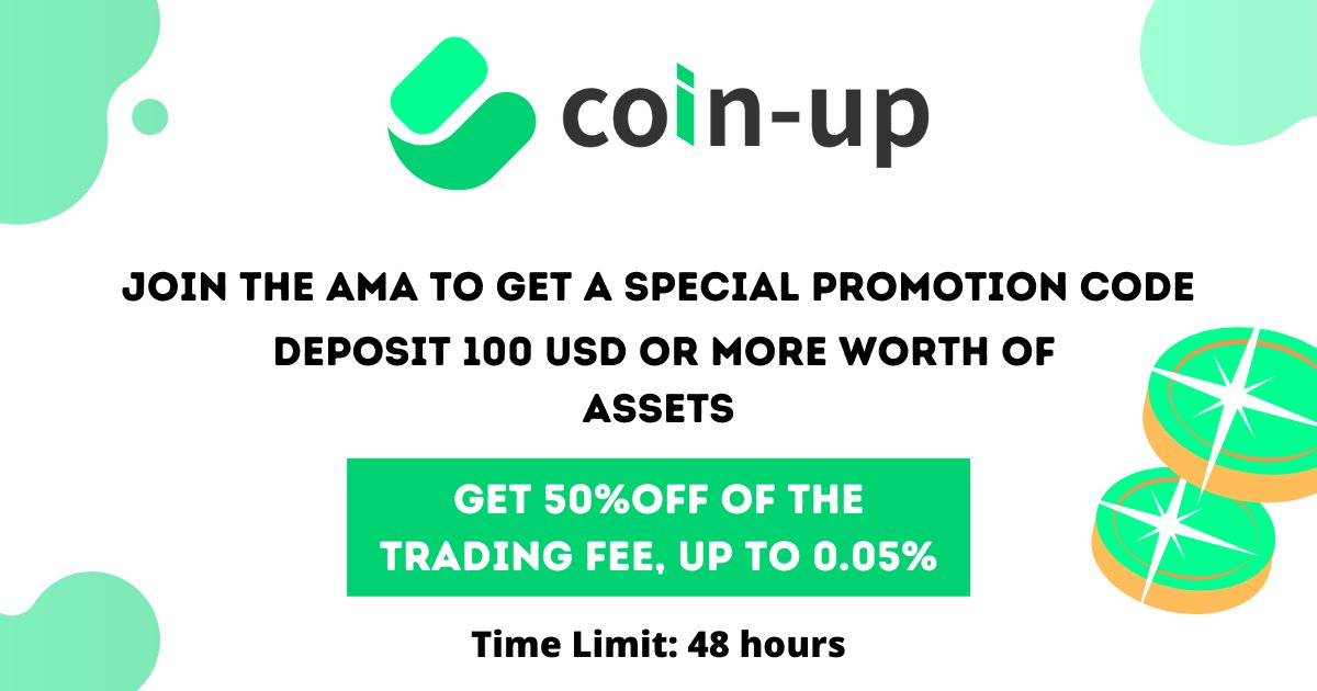CoinUpOfficials's tweet photo. ๐ข join the AMA to get a special promotion code.
โ
Deposit $100 USD or more worth of assets and get 50%off of the trading fee, up to 0.05% ๐ค
๐ Telegram: https://t.co/pePL9NlAgQ
#CoinUp #CoinUpExchange
#cryptotrading #FutureTrading #SpotTrading #Bitcoin #ETH https://t.co/QU3m0fFQYT