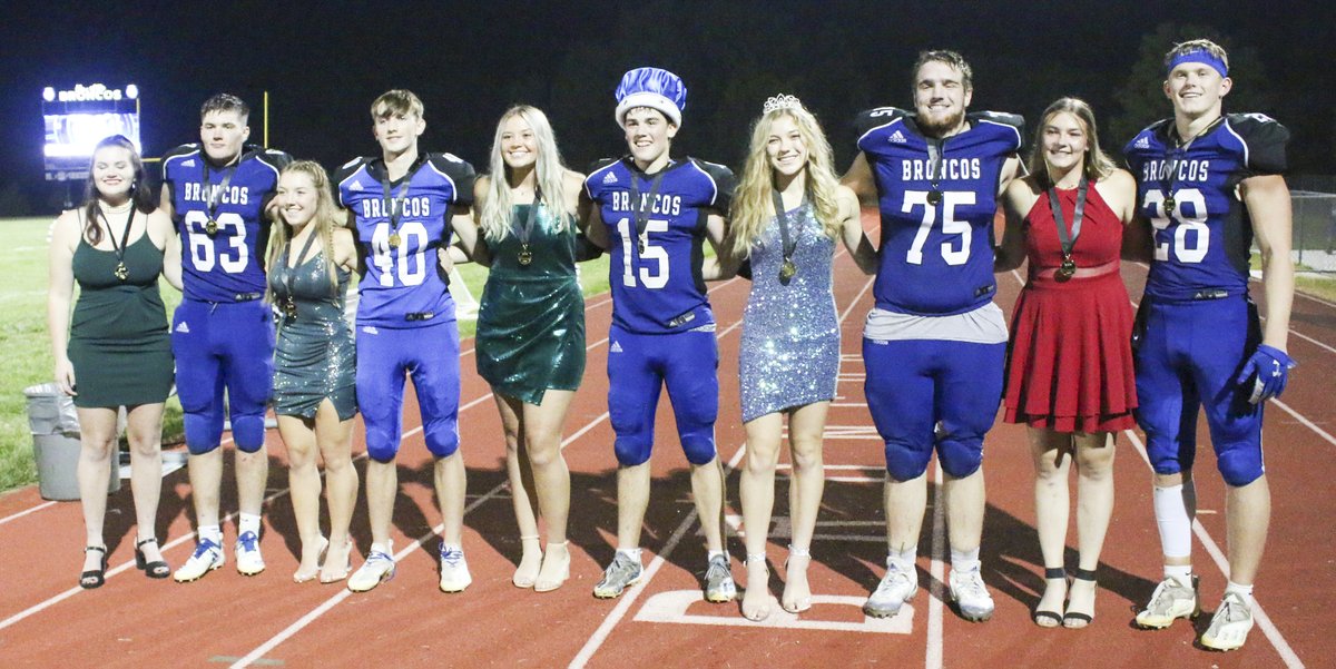 SCIStephanie's tweet photo. Congratulations to the 2021 @cpsbroncos homecoming court - Paige Petersen, Samuel Payne, Halle Kinnett, Reiden Fowler, @Halley_Noel27, King Lance Haberman, Queen Gracen Fehlhafer, @FehlhaferCarson, Kia Brown and @BargenJake. #broncoblue #congratulationseveryone https://t.co/w2AoGlHL7l