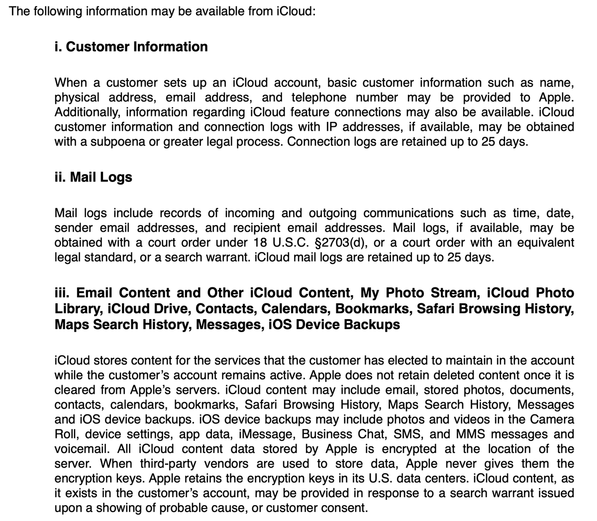 Hopefully over-paranoid question:
If #Apple can access data stored on it's servers (for the gov, etc) &amp; Apple tells employees they have NO expectation of privacy, even on personal devices…
Any reason Apple wouldn't be reading my iCloud email or iMessages?
apple.com/legal/privacy/…
