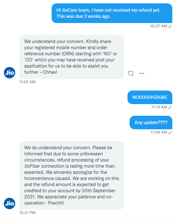 JioFrustrated's tweet photo. @vijayshekhar Vijay please end your trolling of WhatsApp and please try to get @JioCare to process my refund. They refuse to process my refund and refuse to take any calls. #chor #poorcustomerservice #JioFiber #JioPhoneNext #Jio #Ambani https://t.co/hotVwLiLnu