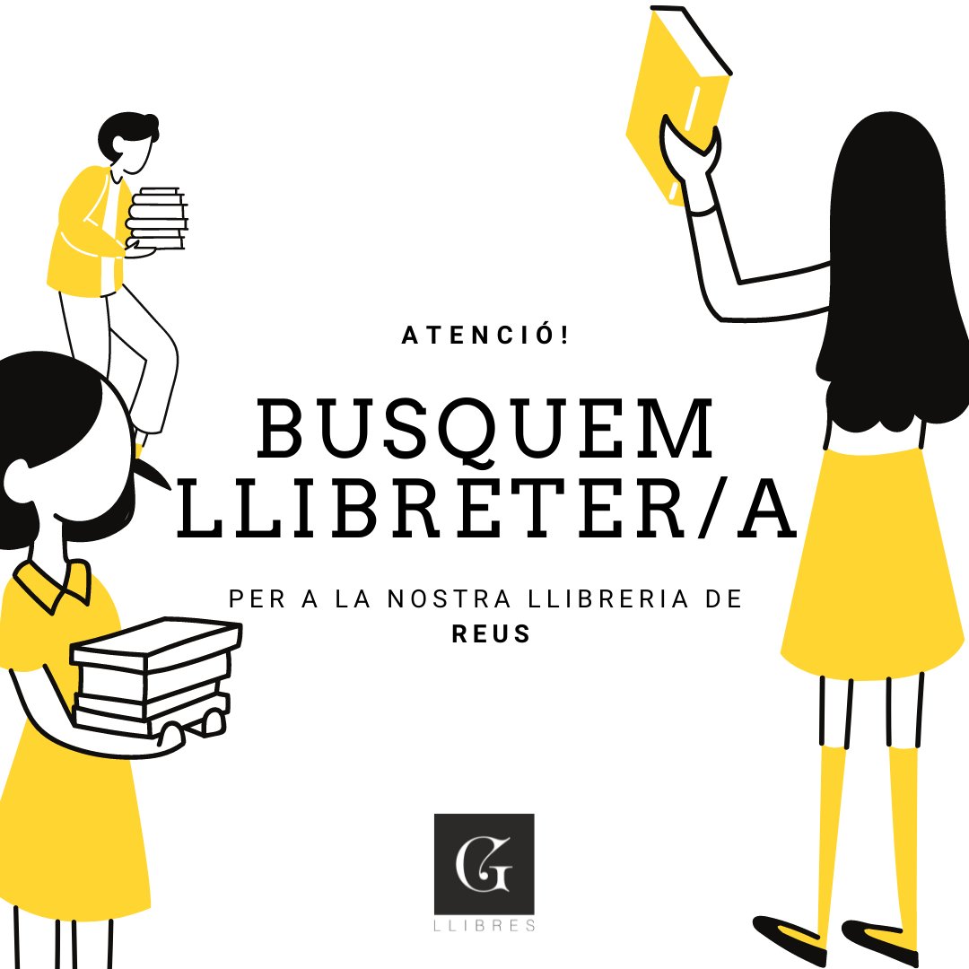 Galatea Llibres (@galateallibres) on Twitter photo 📢 VOLS FORMAR PART DEL NOSTRE EQUIP?
Busquem un/a llibreter/a amant de la #literaturainfantil per la nostra llibreria de #Reus!
⬇️ ⬇️
ENVIA'NS EL TEU CV 📩 a informacio@galateallibres.com o presenta'l a la nostra llibreria.
#feina #treball #ofertadefeina 📢 VOLS FORMAR PART DEL NOSTRE EQUIP?
Busquem un/a llibreter/a amant de la #literaturainfantil per la nostra llibreria de #Reus!
⬇️ ⬇️
ENVIA'NS EL TEU CV 📩 a informacio@galateallibres.com o presenta'l a la nostra llibreria.
#feina #treball #ofertadefeina