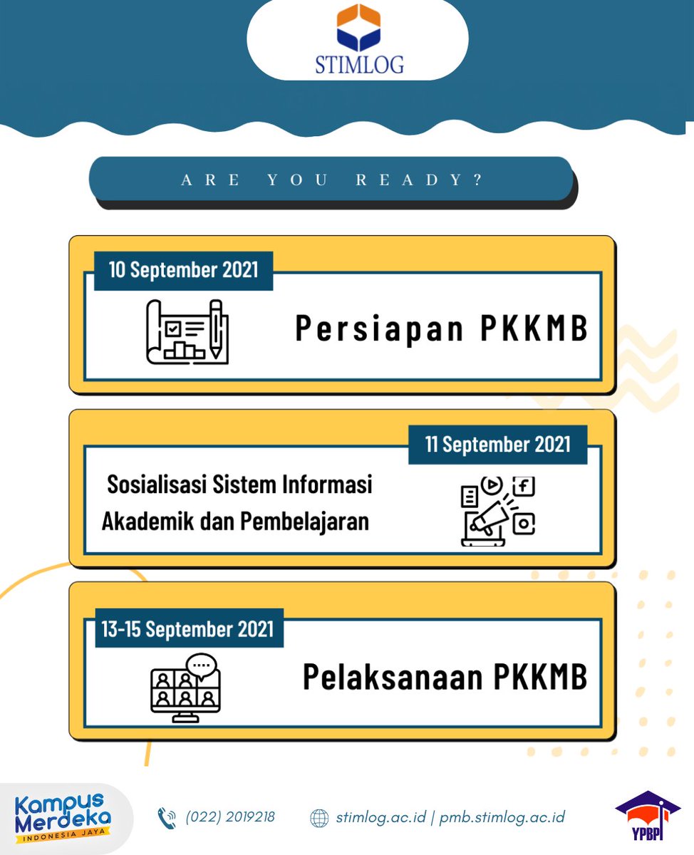 STIMLOGOFFICIAL's tweet photo. Hallo Teman-Teman!
Selamat datang di Sekolah Tinggi Manajemen Logistik Indonesia.

Berikut Timeline PKKMB STIMLOG 2021, dicatat tanggalnya yaa!

Nantikan informasi selanjutnya di akun instagram @stimlog_indonesia

Sampai bertemu di PKKMB STIMLOG 2021!🤟🏻

#PKKMBSTIMLOG https://t.co/qkVOEwLxPM