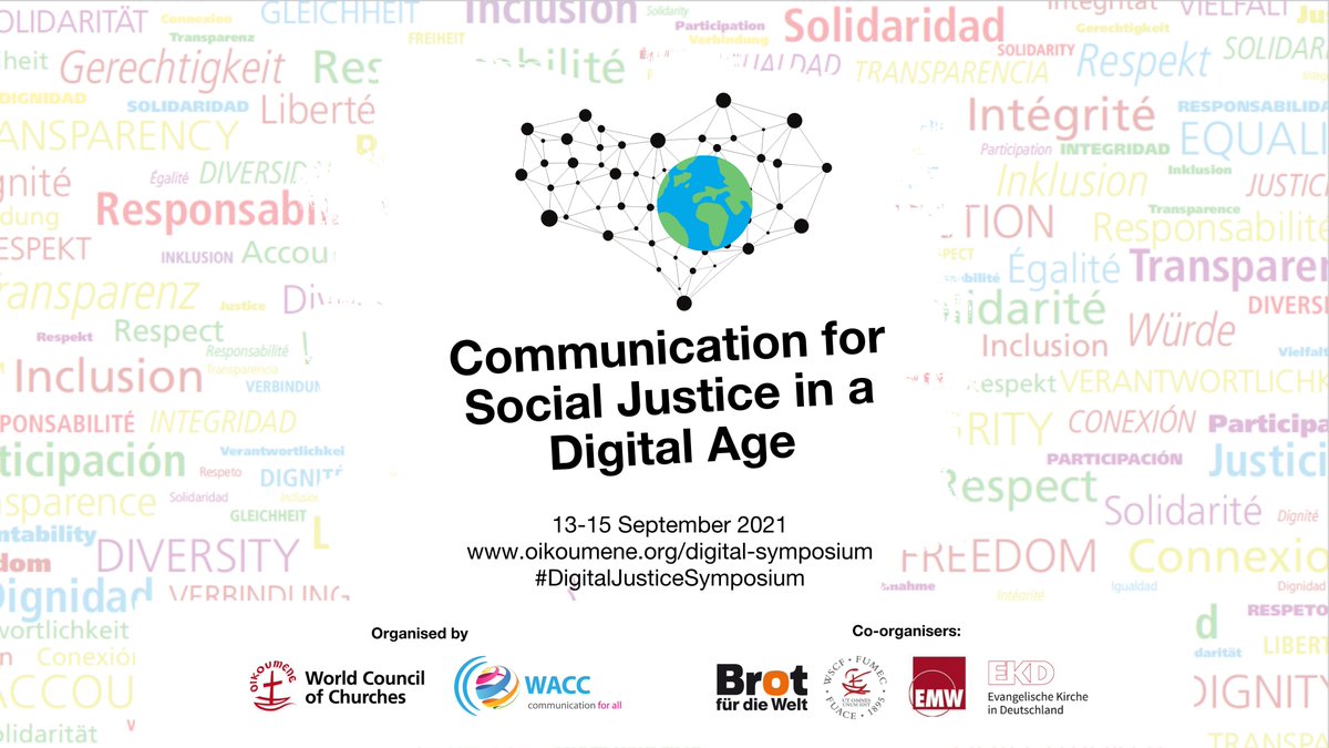 WACCEuro's tweet image. On 13-15 September, the #DigitalJusticeSymposium co-organised by the @oikoumene, @waccglobal, @EKD,  @wscfconnect, @BROT_furdiewelt &amp;amp; EMW will focus on the impact of digital transformation on communities and societies.
Learn more at oikoumene.org/digital-sympos…