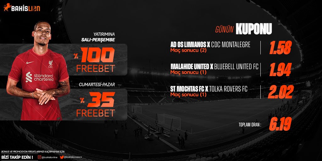 GÜNÜN KUPONU 💵

KUPON TUTAR İSE 5 KİŞİYE 100 TL 🤑

<a href="/BahislionResmi/">Bahislion</a>
TAKİP ET , KULLANICI ADINI VE 
5 ARKADAŞINI YORUMLARA ETİKETLE !