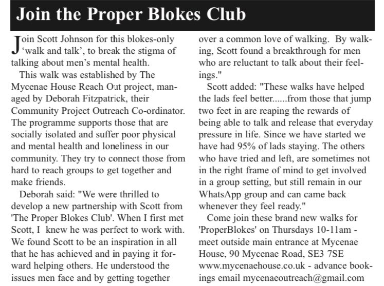 BlokesClub's tweet image. Morning all 

Nice article in the westcombe news 

Always great when people want to know what we are doing 

This for the @MycenaeHouse project that runs every Thursday 10-11 at the above location with our walk leaders Alan and bill