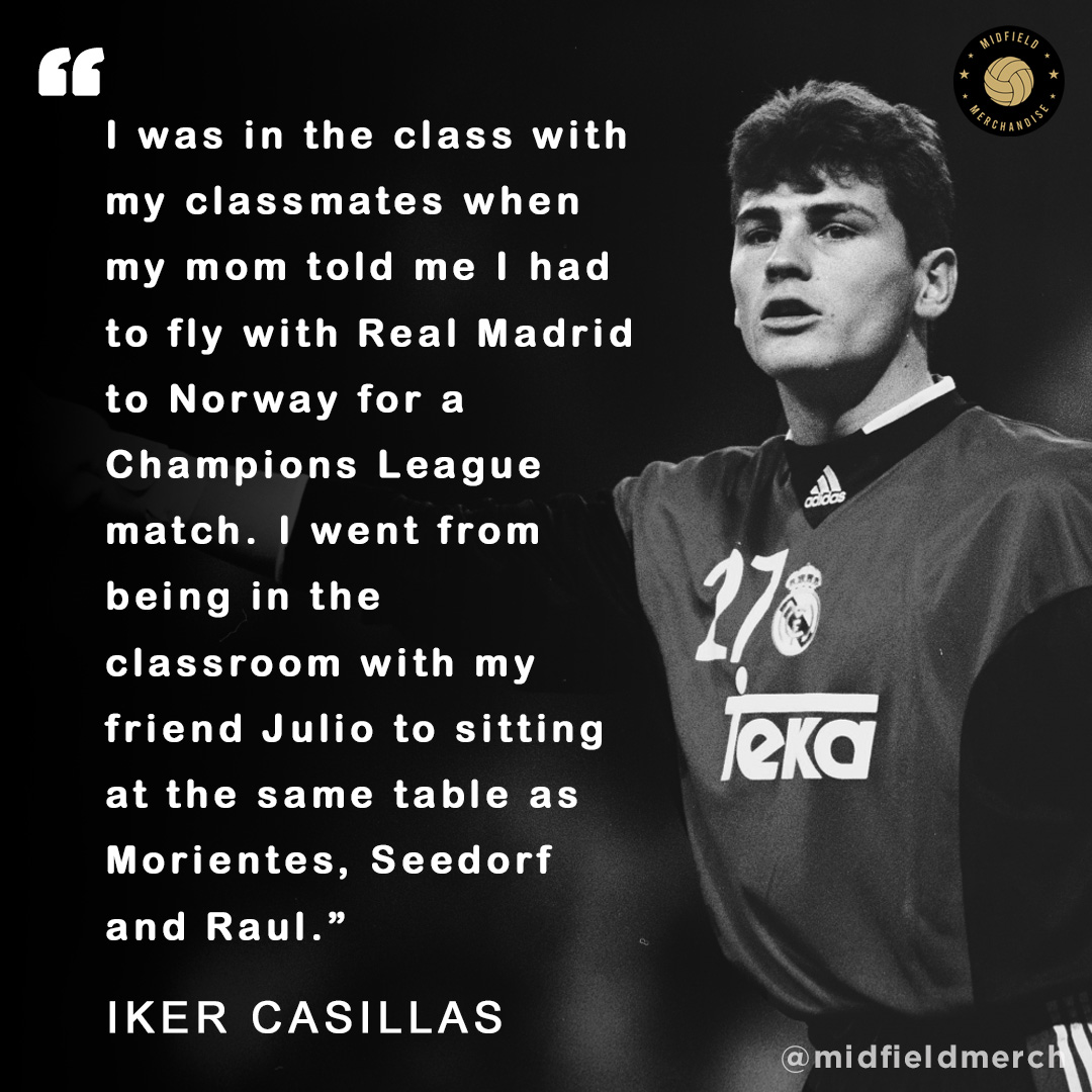 Quote by the famous former Spanish & Madrid footballer Iker Casillas saying - “I was in the class with my classmates when my mom told me I had to fly with Real Madrid to Norway for a Champions League match. I went from being in the classroom with my friend Julio to sitting at the same table as Morientes, Seedorf and Raul.”